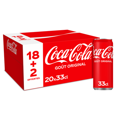 Soda COCA-COLA Original - Pack canettes 20x33cl, 18+2 offertes