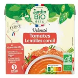 Jardin Bio Etic Soupe Velouté de tomates et lentilles corail bio  - Soupe liquide en brique individuelle, 2x33cl