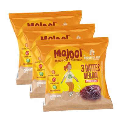 Brousse & Fils Majool, les dattes Medjoul nomade, Lot de 3x3 dattes - 50g