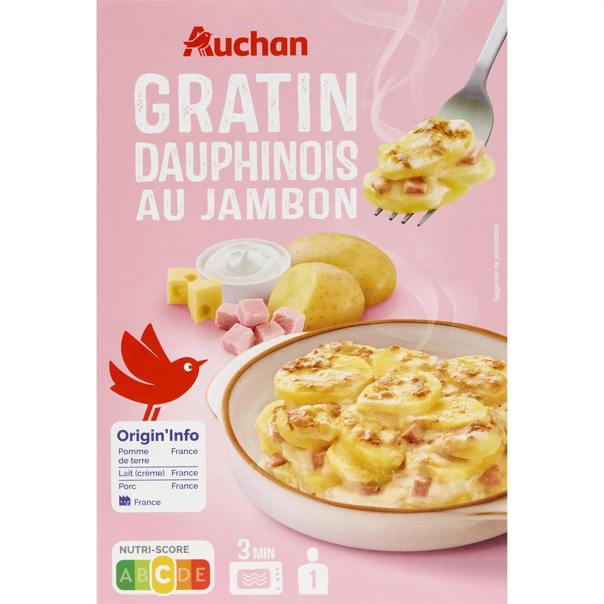 AUCHAN Gratin dauphinois avec morceaux de jambon