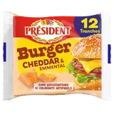 Fromage fondu burger Emmental Cheddar  PRESIDENT x12 - 200g