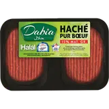 Steak haché pur boeuf, Halal, 15% MAT.GR, DABIA, France, 2 pièces, barquette, 250g