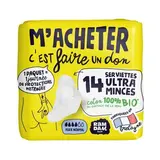 Ramdam social Serviettes Hygiéniques Flux Normal Serviettes Minces Coton 100% Bio, 14 serviettes