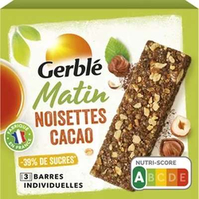 Barres matin noisettes cacao, Gerblé  (120 g)