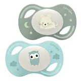 Sucettes Silicone 6-18 Mois Anatomiques Extra-Fines Phosphorescentes Nuit Vert Bleu Souris Chouette LUC ET LEA