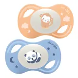 Sucettes Silicone Anatomiques Téterelle Extra-Slim Nuit Orange Bleu Singe Panda 6-18 Mois Collection LUC ET LEA