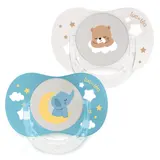Sucettes Silicone Anatomiques Nuit 0-6 Mois Ours Et Éléphant Bleu Et Gris LUC ET LEA