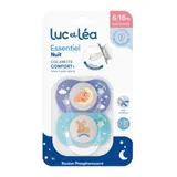 Sucettes Silicone Anatomiques Essentiel Nuit Collerette Confort Bouton Phosphorescent Anti-Irritations Développement Bucco-Dentaire Chat et Souris Bleu Violet 6-18 Mois LUC ET LEA