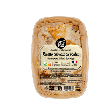 Risotto crémeux au poulet champignons de paris et copeaux de fromage,1 part, 300g