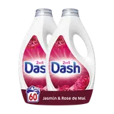 Lessive DASH 2 en 1 détergent jasmin et rose de mai 60 lavages 2x1,35l