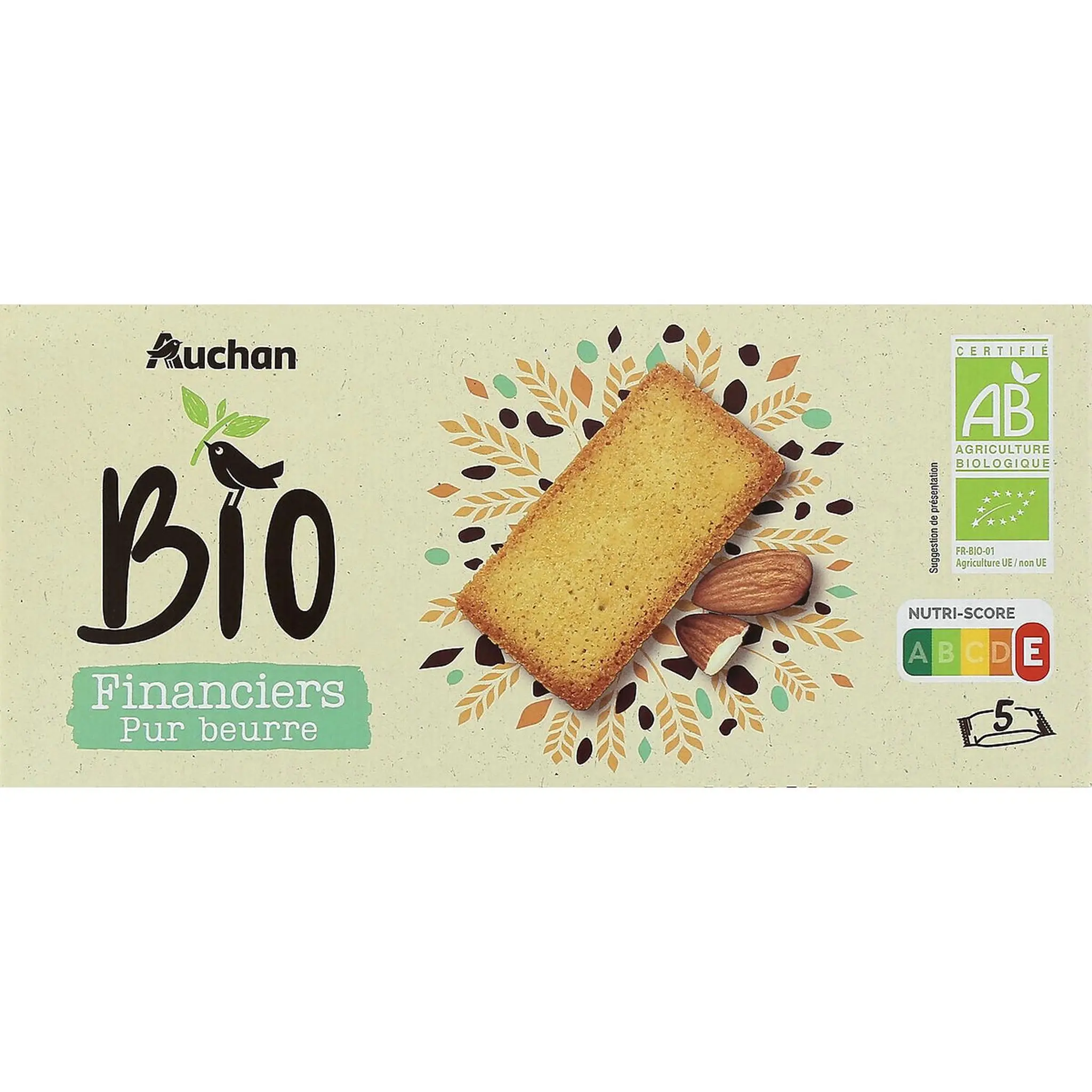 AUCHAN BIO Financiers pur beurre sachets individuels
