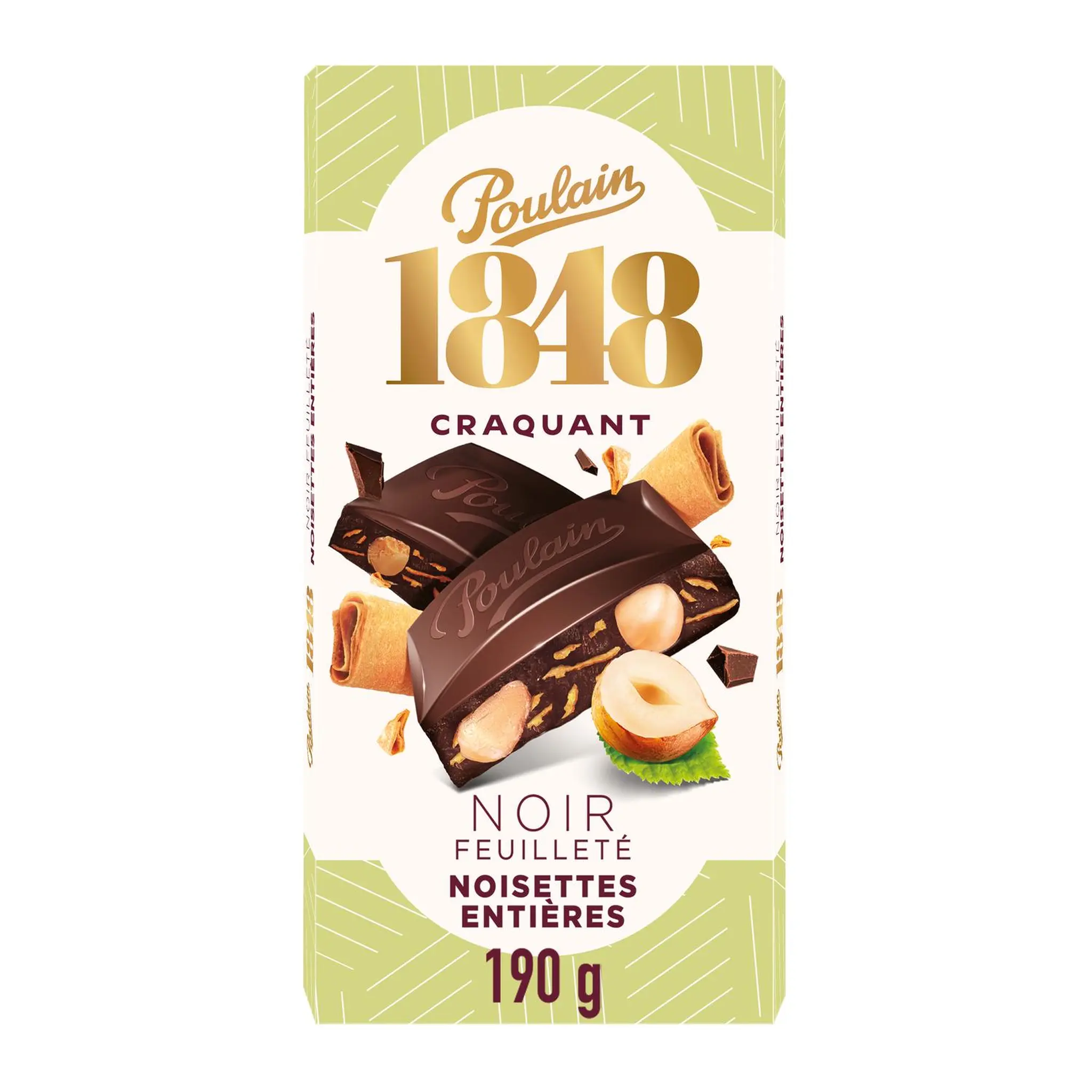 POULAIN 1848 Tablette de chocolat noir feuilleté aux noisettes entières et éclats de crêpes dentelle
