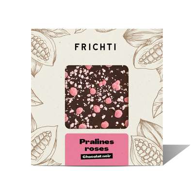 Carré de Chocolat Noir & Pralines Roses, Frichti (80 g)