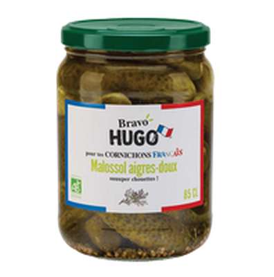 Cornichons français Malossol aigres-doux BIO, Bravo Hugo (770 g)