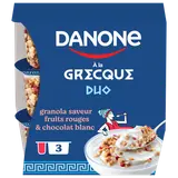 Yaourt grecque DUO granola fruits rouges chocolat blanc DANONE 3x100g