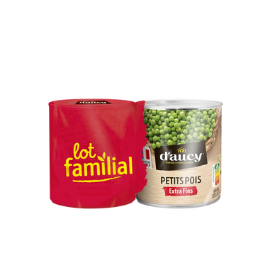 Petits pois extra fins  D'AUCY - 2  boîtes de 560g net égoutté