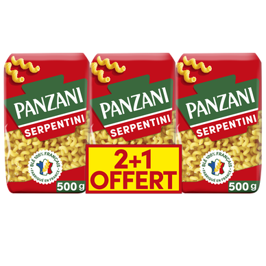 Pâtes SERPENTINI blé Français PANZANI - 2x500g + 1 paquet offert
