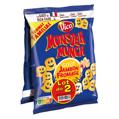 Biscuits apéritifs goût jambon fromage MONSTER MUNCH, sachet 2x135g