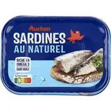 Auchan Sardines au naturel en conserve, 95g