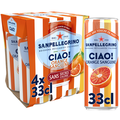Boisson eau gazeuse aromatisée Orange sanguine SAN PELLEGRINO CIAO - 4x33cl