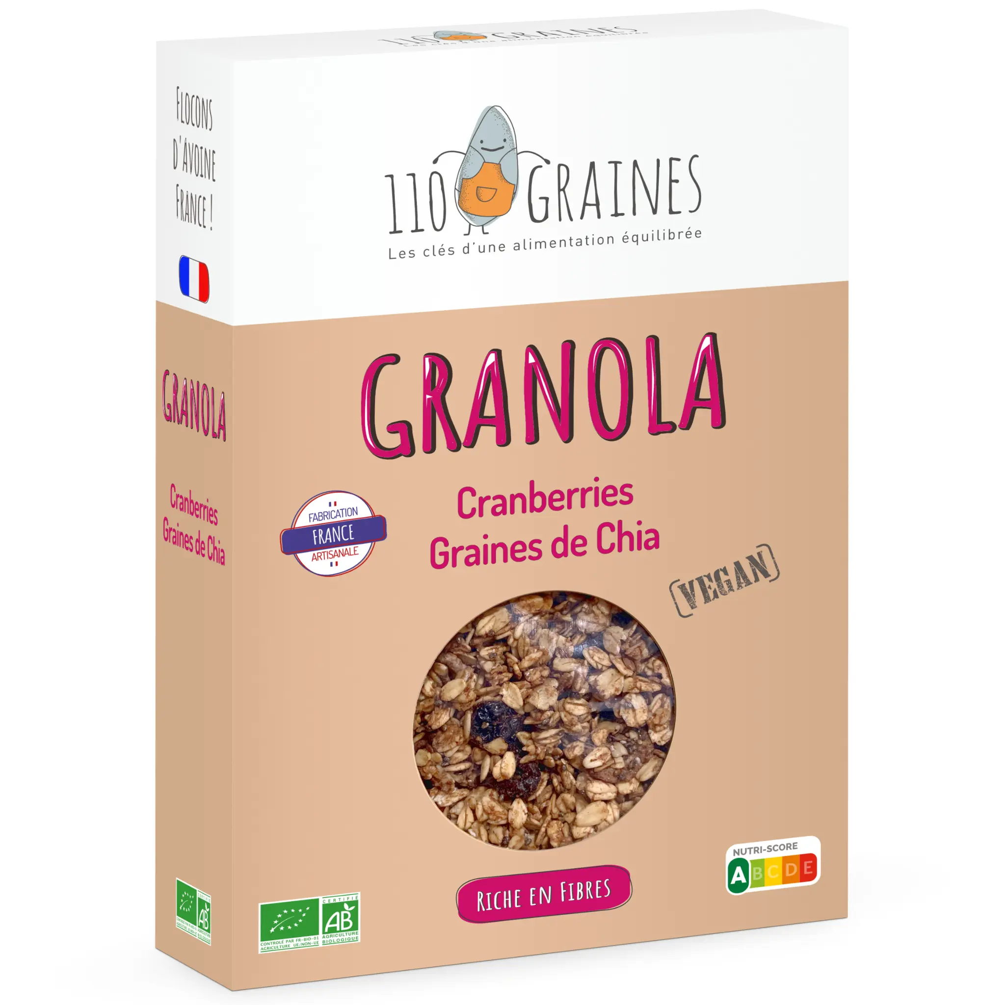 110 GRAINES Granola au cranberries et grains de chia vegan bio