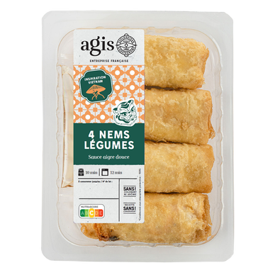 Nems légumes + sauce aigre douce AGIS, 4 pièces, 280g