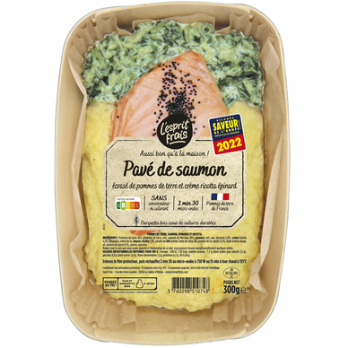 Pavé de saumon frais écrasé de pommes de terre et crème ricotta épinard, 1 part, 300g