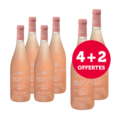 Vin rosé Ardèche IGP Cuvée d'une Nuit 4x75cl+ 2 offertes