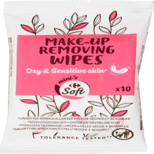 Lingettes Démaquillantes Peaux Sèches et Sensibles Adoucissantes Hydratantes CARREFOUR SOFT