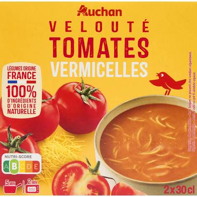 Auchan Velouté Tomates Vermicelles Soupe liquide en brique individuelle, 2x30cl