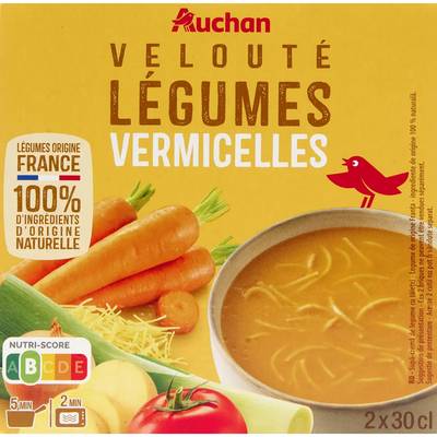 Auchan Velouté de Légumes et Vermicelles Soupe liquide en brique individuelle, 2x30cl