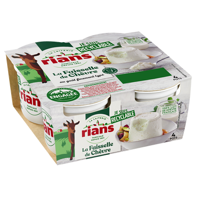 Fromage Blanc Faisselle nature au lait de chèvre RIANS - 4 pots de 100g