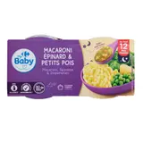 Plat bébé dès 12 mois Macaroni Epinard Petits points avec Morceaux CARREFOUR BABY