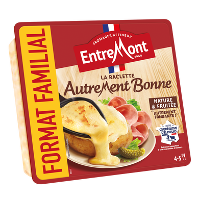 Fromage à raclette autrement bonne lait pasteurisé 27%mg ENTREMONT barquette 700g