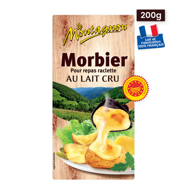 Morbier AOP au lait cru en tranche pour raclette 27%MG, LE MONTAGNON,200g