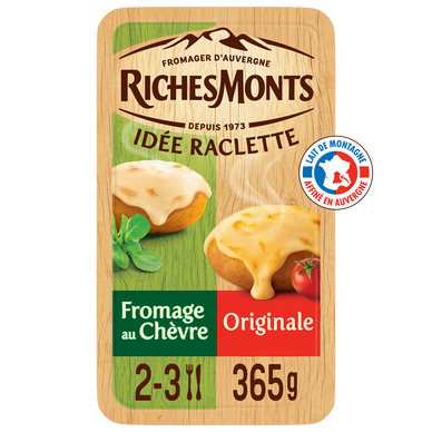 Fromage à raclette nature et chèvre RICHESMONTS - 14 tranches 365g
