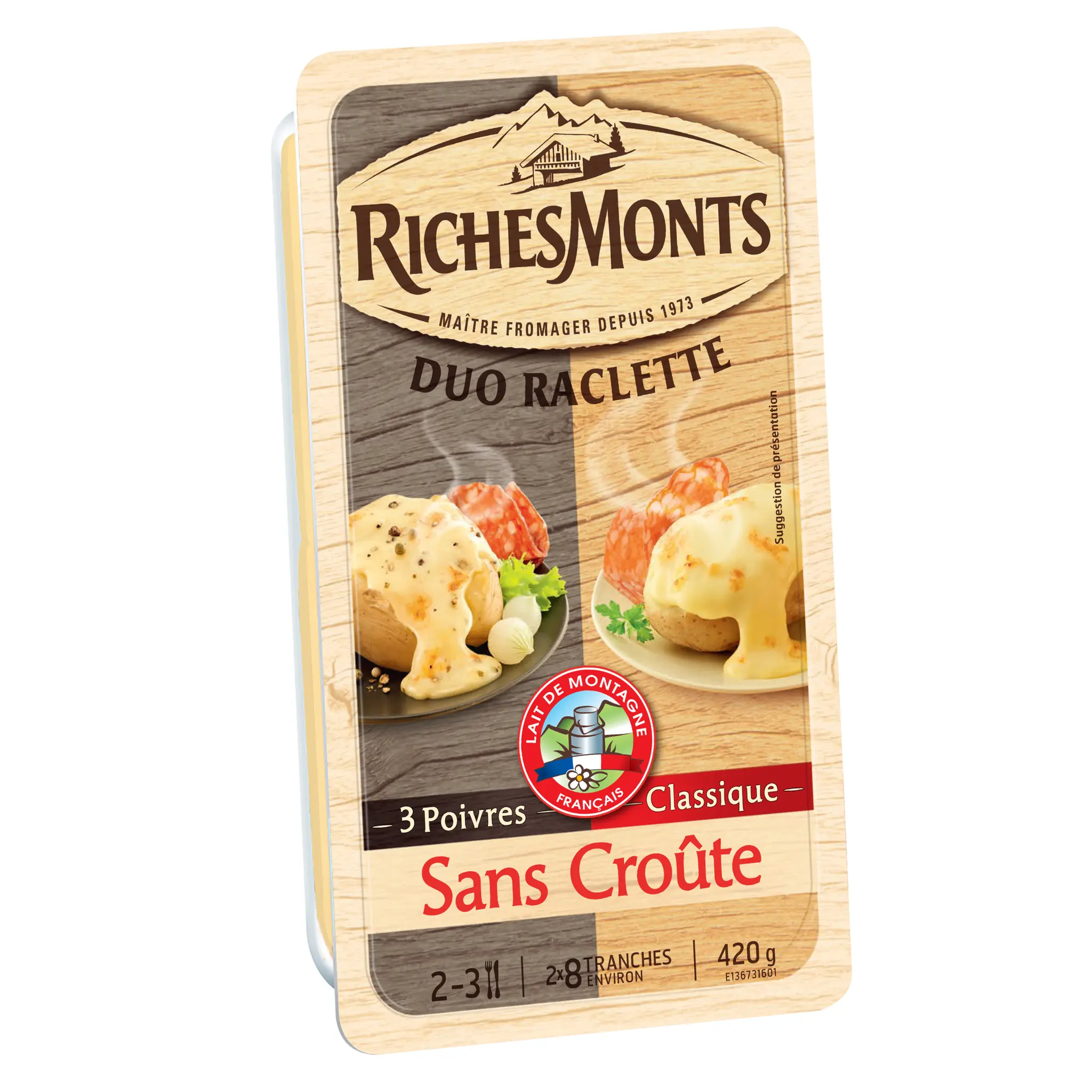 RICHESMONTS Fromage à raclette nature et poivre sans croûte