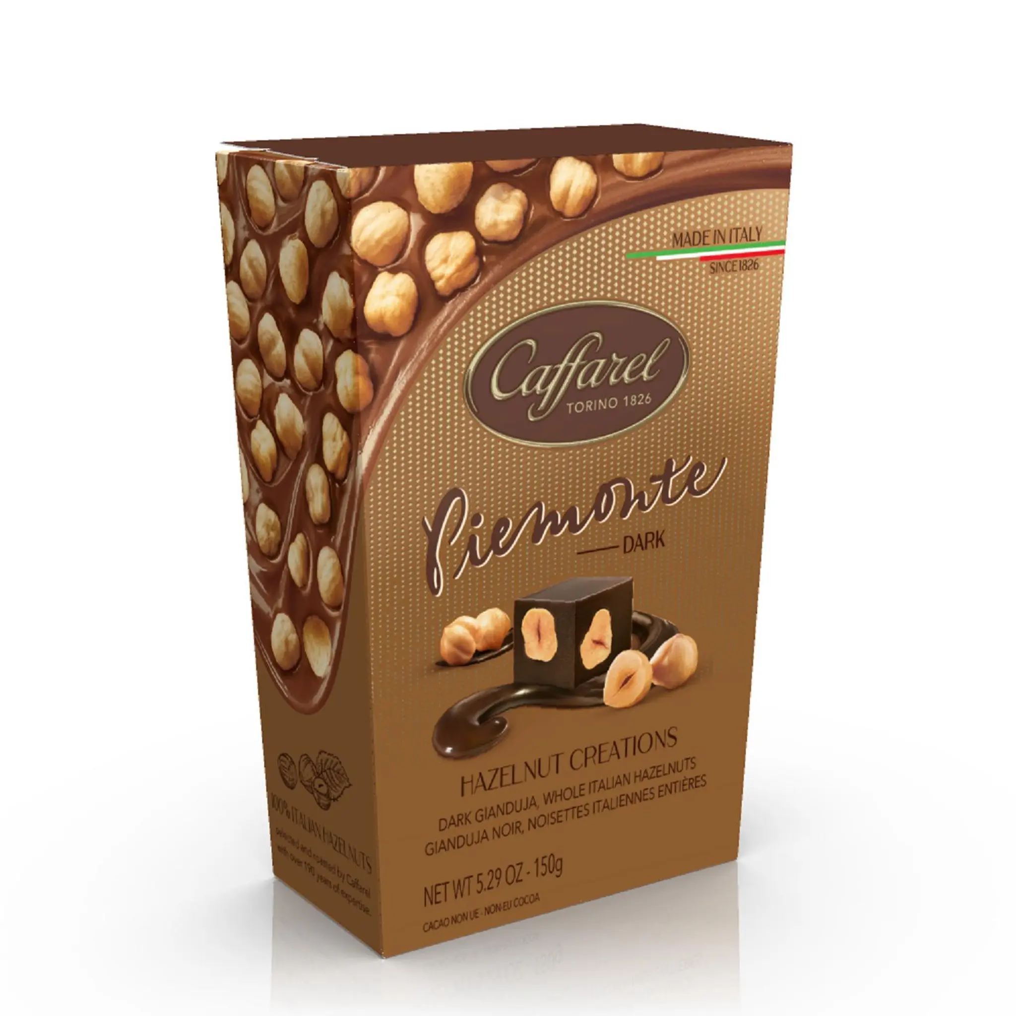 CAFFAREL Bonbons piemonte au chocolat noir gianduja et noisettes