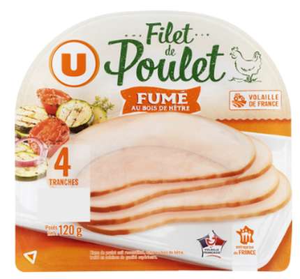 Filet de poulet fumé au bois hêtre, U (4 tranches, 120 g)