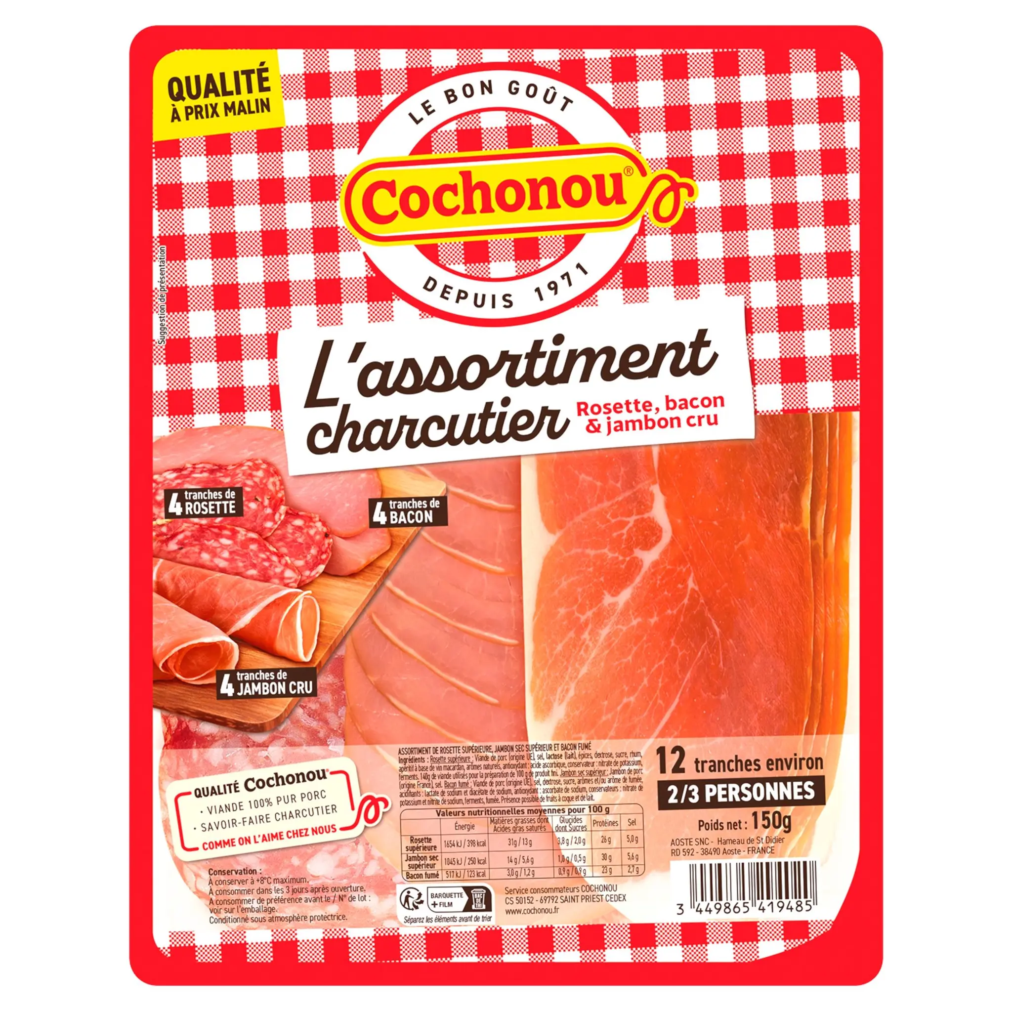 COCHONOU L'assortiment charcutier rosette, bacon et jambon cru