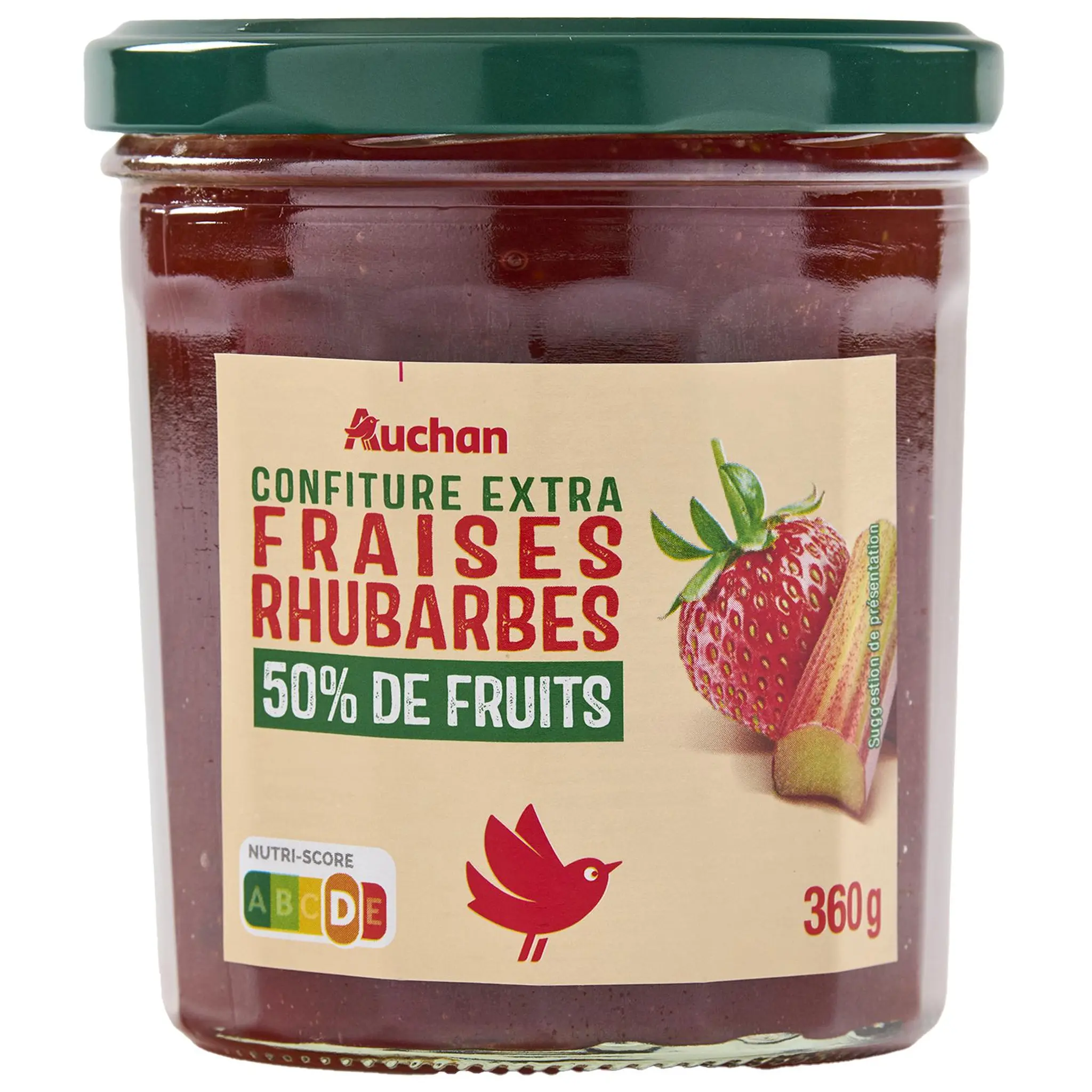 AUCHAN Confiture extra de fraise rhubarbe 50% de fruits