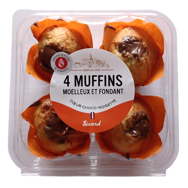Muffin coeur cacao/noisette, 4 pièces, blister, 360g