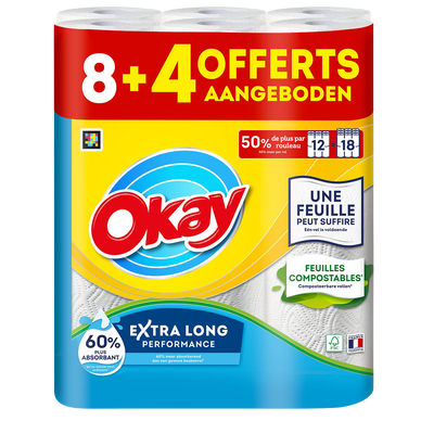 Essuie-tout XXL blanc 1,8m OKAY 8+4 rouleaux