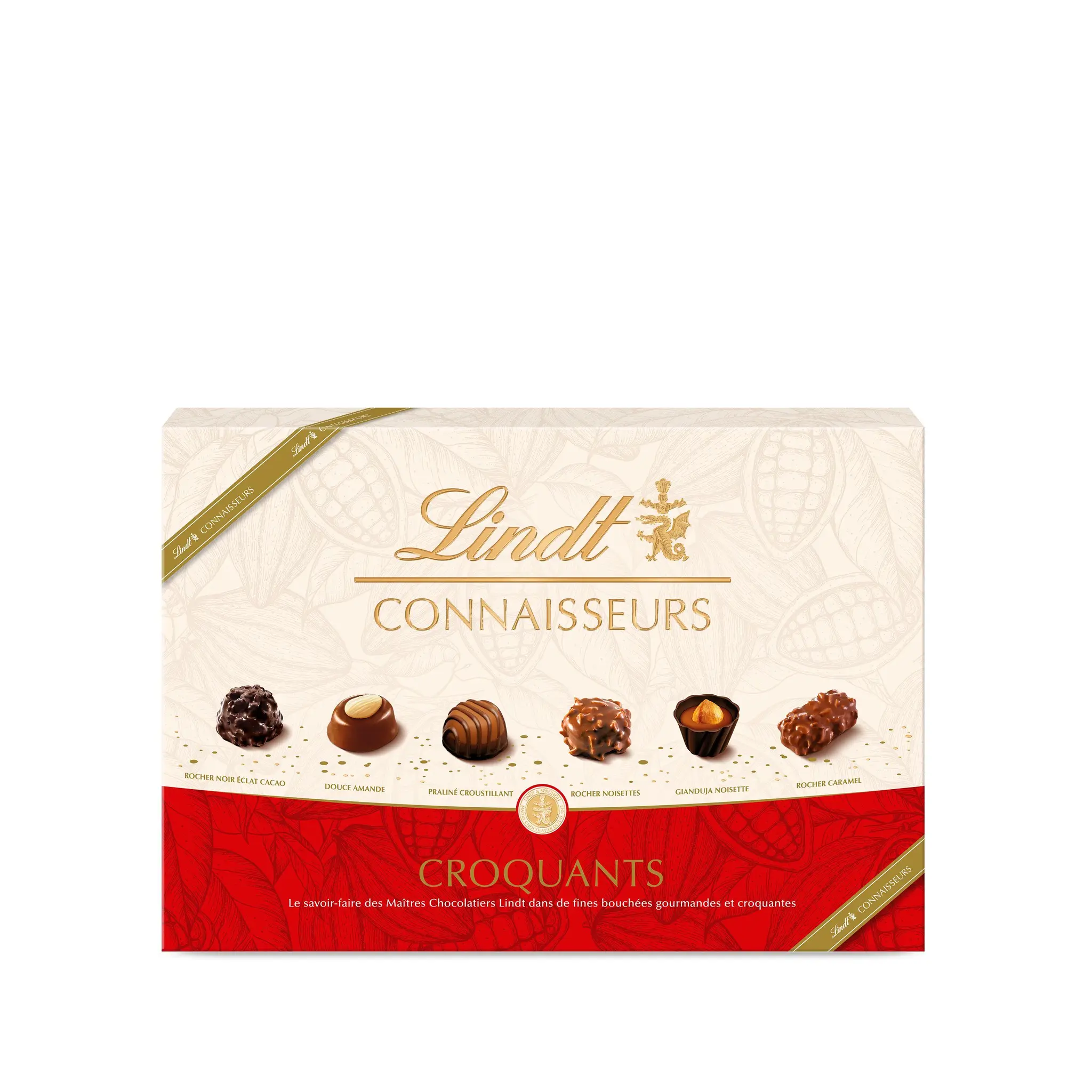 LINDT Connaisseurs assortiment de bouchées croquantes au chocolat noir, lait et blanc