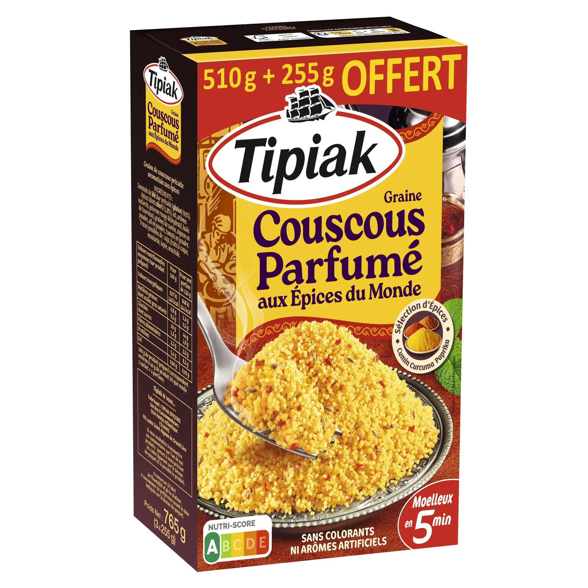TIPIAK Graine de couscous parfumé aux épices du monde
