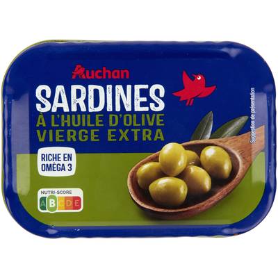 Auchan Sardines à l'huile d'Olive vierge extra en conserve, 135g