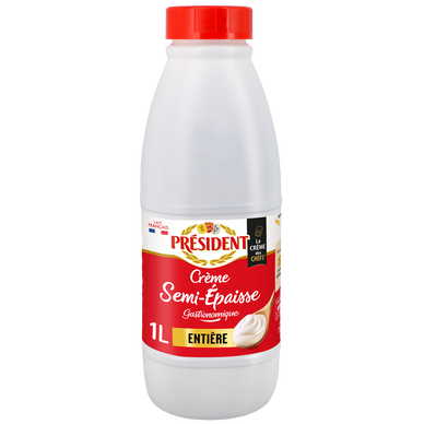 Crème UHT entière semi-épaisse 30%MG, PRESIDENT, 1l