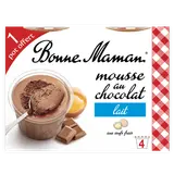 Mousse au chocolat au lait BONNE MAMAN 4x50g dont 1 offert