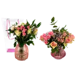Bouquet composé octobre rose vase+sac 15 tiges Kenya