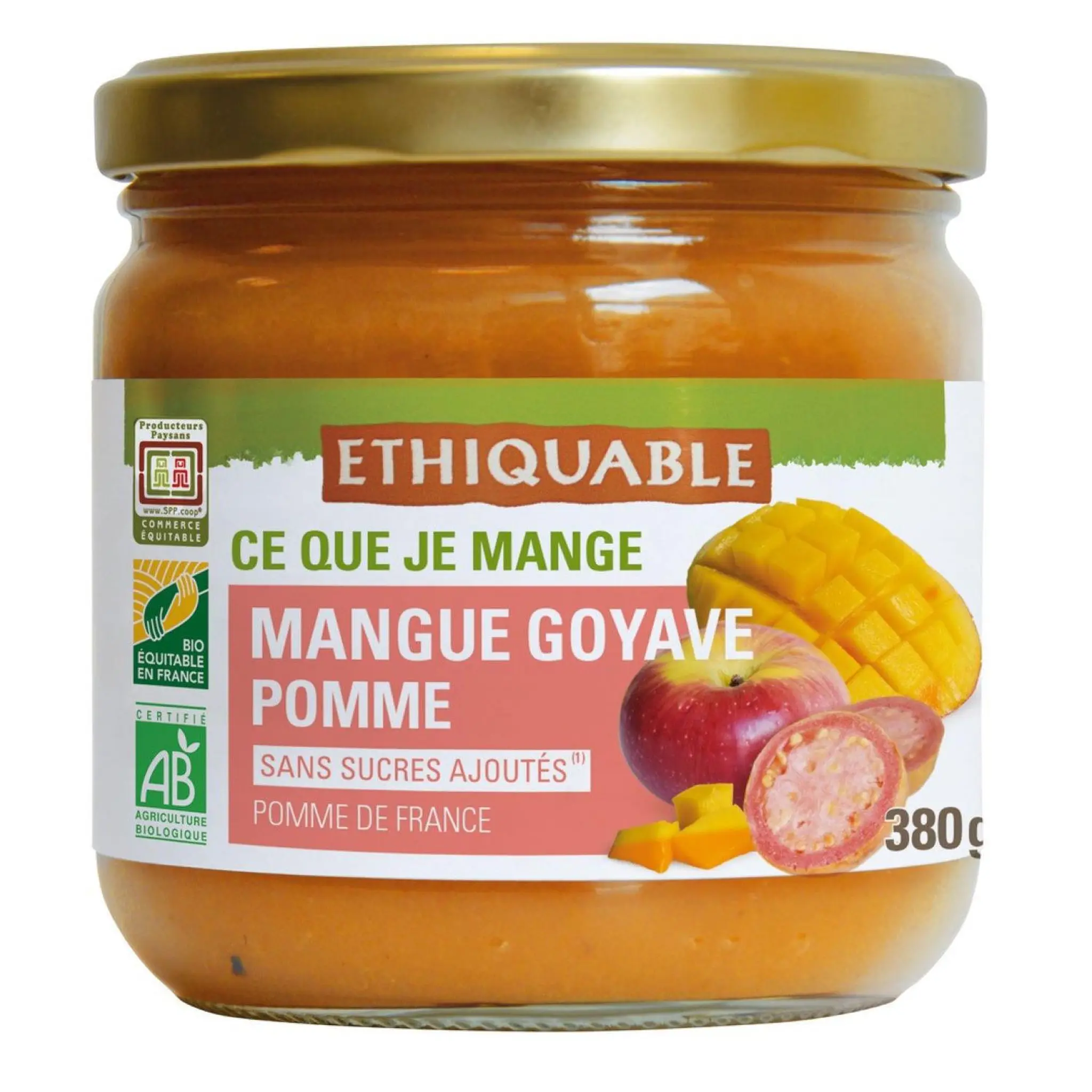 ETHIQUABLE Purée de mangue goyave et pomme bio sans sucres ajoutés